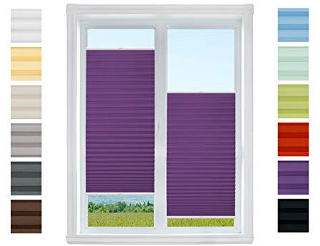 Plissee Rollo NACH MAß zum Anschrauben | TOP QUALITÄT Pearl Stoffkollektion | Halterungen zum Schrauben | Faltrollo Jalousie, Sichtschutz, Sonnenschutz Fenster (Violett, B: 111-120cm, H: 70-90cm)