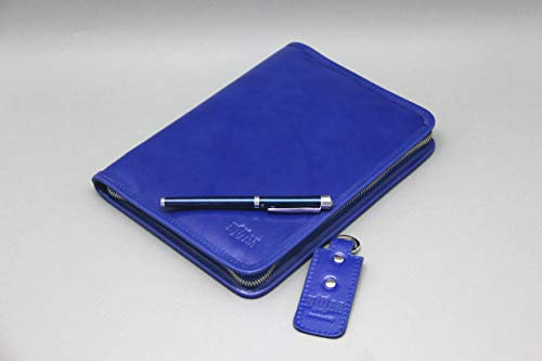 A5 Echtleder Organizer, Dokumententasche A5, Notizbuchhalter, Notizblockhülle, Lederplaner (Blau)