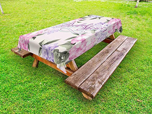 ABAKUHAUS Shabby Flora Outdoor-Tischdecke, Bride Hortensien, dekorative waschbare Picknick-Tischdecke, 145 x 265 cm, Lila und Hellrosa