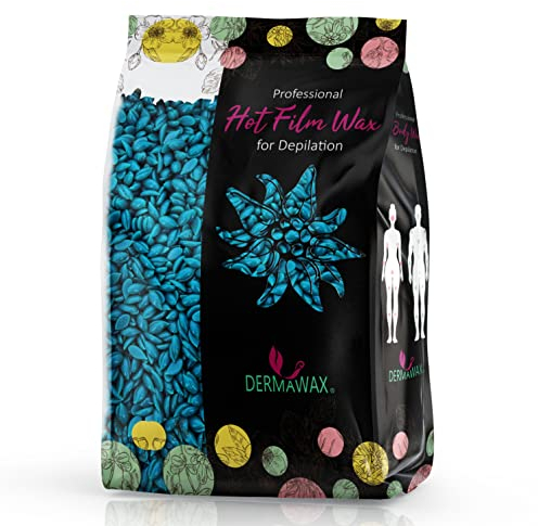 DERMAWAX 1 kg Perlas de Cera Azuleno -Cera Caliente para Depilación Profesional -Rápida Endurecimiento para Axilas, Bikini, Vello Grueso y Corto -Suave y Eficaz para Uso en Casa (1 kg, Black Azuleno)