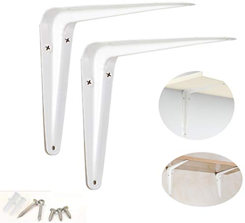 2 Piezas Shelf Bracket Metal Triángulo Planchar Ángulo Recto Estante Flotante Industrial Pesado,Montaje en La Pared Soportes Estanterias Shelf Brackets,con Tornillos,Blanco (450*400mm/17.7*15.74in)