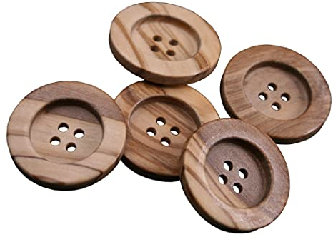 10 Stück hübsche Holz Knöpfe 4 Loch echt Olivenholz mit natürlicher Maserung Holzknopf (22mm)