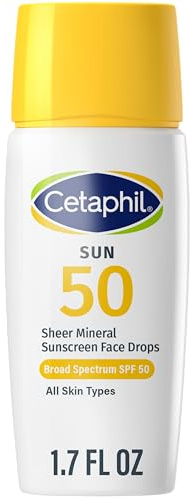 Cetaphil Sheer Mineral Liquid Sunscreen for Face, 100% Mineral UVA/UVB Filters, Zinc Oxide Broad Spectrum SPF 50 Formulated for Sensitive Skin, Unscented, 1.7 Fl Oz