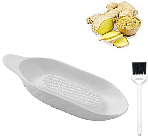 Ingwer Reibe, Keramik Ingwerreibe, Porzellanreibe Platte mit Reinigungsbürste für Ingwer, Knoblauch, Gewürze, Karotten, Babynahrung, Gewürze (Weiß)