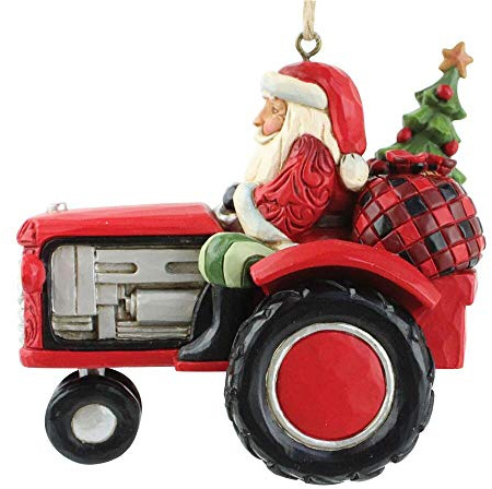 Jim Shore 6009132 Hängeornament Weihnachtsmann mit Traktor, Steinharz, Weihnachten
