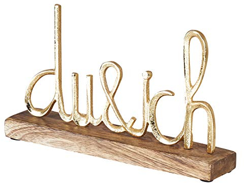 levandeo Schriftzug Du Und Ich L25cm Gold Mango Holz Tischdeko Geschenk Aufsteller Du&Ich Valentinstag Deko
