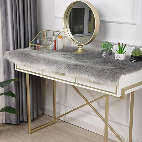 Einfarbige Plüsch Tischläufer,Faux Schaffell Dekorative Kommode Tischdecke,Nicht-slip Schreibtisch-pad Essen Zu Weihnachten Weddin,Luxus Falsches Fell Kommode Tischdecke-Grau 40x80cm(16x31inch)