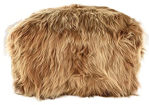 generisch Lammfell Hocker Ottomane Fußhocker Pouf aus echtem Island Lammfell Goldbraun 60 x 60 x 30 cm aus echten Island Öko Lammfellen mit Schaumperlen Füllung