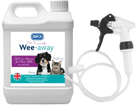 RSPCA 2.5L Pet Stain and Odour Remover Wee Away + Long Hose Trigger | Pet Friendly | Probiotic Cleaning - Discourage From Repeat Marking