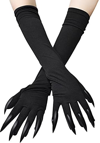 FakeFace Halloween Lange Fingernägel Handschuh Requisiten Klaue Party Kostüm Lange Nägel Wolf Geisterpfote Hexe Teufel Pfote für Kostüm Halloween Party Cosplay (Schwarz)