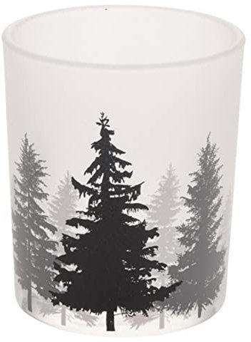Teelichthalter Windlicht Weihnachtsbaum Kerzenglas Deko Ø8,5 cm, Farbe:Weiß