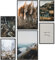 Papierschmiede® Mood Poster Set Rocks and Rivers, Gerahmte Bilder (Rahmen: Material und Farbe wählbar), Wohnzimmer Deko Schlafzimmer, 2x A4 und 4x A5, Pampasgras Fluss Berge Wald grün