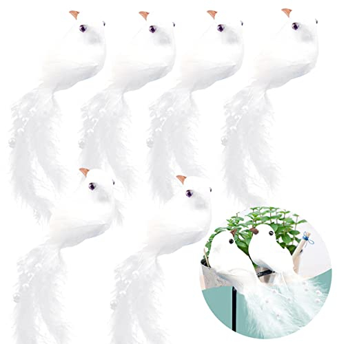 WideSmart 6Pcs Weiße Vögel Dekoration,Weiße Tauben Weihnachtsdekoration Kunstschaumfeder Gefälschte Tauben Feder Vogel Taubenvogel für DIY Craft Home Ornaments Hochzeitsfeier Gartenhochzeitsdekor