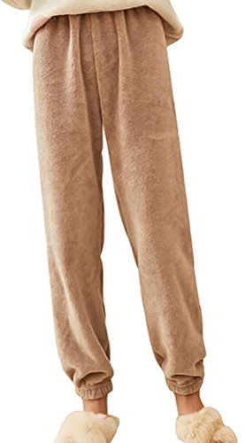 Onsoyours Donna Pantaloni da Pigiama con Elastico in Vita Larga Pantaloni Pigiama in Pile Morbido Invernale Comodi per Casa Casual Sleepwear MarroneChiaro S