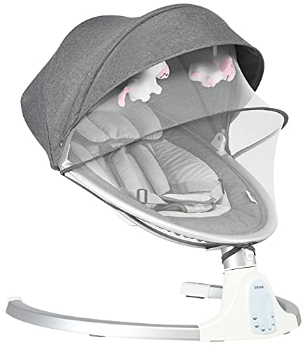 COSTWAY Babywippe Elektrisch, Babyschaukel elektrisch mit 5 Schaukelfunktion Fernbedienung, Babywippe mit Timing- & Bluetoothfunktion, Musik, Spielzeug,Baby Wippe elektronisch für 0-6 Monate baby,Grau