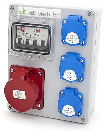 ELS Elektrotechnika Steckdosenverteiler Baustromverteiler Wandverteiler Leer Leergehäuse Schuko Steckdosen 3x 230V + LS C16 und 1 x CEE 16A + LS C16 Verkabelt, Anschlussfertig, Werkstatt, Garage, IP44