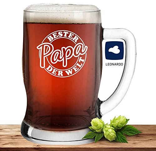 Leonardo Bierseidel Papa ist der Beste - Bierkrug 0,5l mit Laser-Gravur - Geschenk zum Vatertag, Geburtstag, Weihnachten, Motiv Siegel Bester Papa der Welt