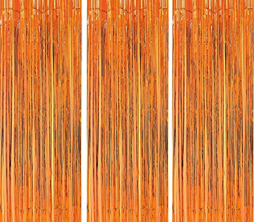 AILEXI 3 Pack Metallic Tinsel Curtains Folie Fringe Shimmer Streamers Vorhang Tür Fenster Dekoration für Party Supplies 3 ft x 8 ft – Orange