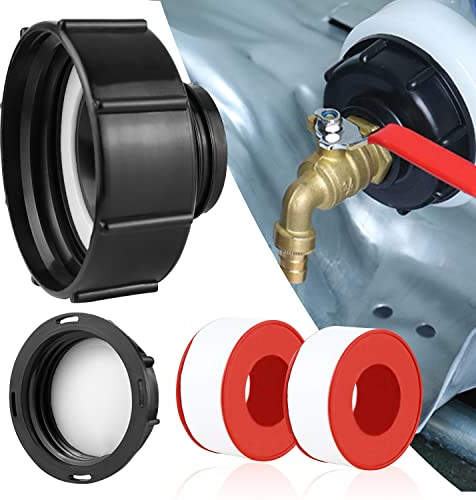 IBC Tank Adapter S100x8 Zu Reduzierung S60x6 Grobgewinde Gewindeanschluss mit Tankabdeckung Endkappe und Teflonband für IBC Regenwassertanks Tonnenventil Gartenschlauch Wasserhahn Adapter Werkzeuge