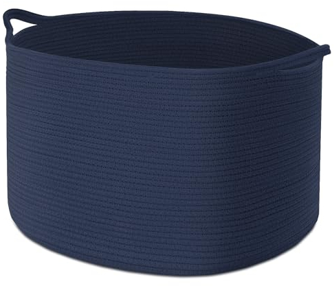 Maliton Aufbewahrungskorb, Faltbarer Wäschekorb für Kleidung, Bettwäsche, D50 x H33 CM Mit 4 Taschen, Baumwolle, für Kinderzimmer, Wohnzimmer, Laundry Baskets Mit Griffen - Marineblau
