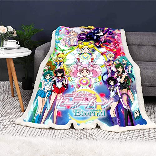 DDONVG Sailor Moon Kuscheldecke 150x200 Anime Cute Moon Decke Kinder Sanft Flanelldecke Weich Fleecedecke Sofadecken Mikrofaser Tagesdecke (16,130 X 150 cm)