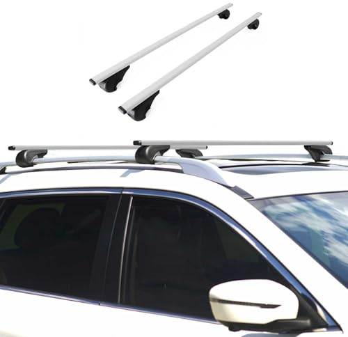 OMAC Dachträger Grundtäger kompatibel mit Chevrolet Captiva 2006-2016 Metall 75kg Silber 2tlg Offene Reling für Fahrradträger, Dachboxen, Skiträger Abschließbar