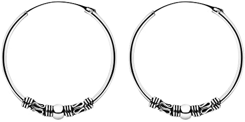 ENTREPLATA Ohrringe Bali Creolen 925 Sterling Silber Unisex für Herren Damen Mädchen Junge Ethnische Ohrringe Tribal Bali 25 mm.