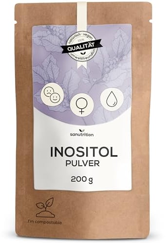 Sanutrition® Inositol | 200 g Pulver | bei Zyklusstörungen aufgrund des PCO-Syndroms | besonders effektiv durch Myo-Inositol und D-Chiro-Inositol | Mit Vitamin B6 & aktiver Folsäure