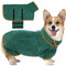 Kuoser Hundebademantel, Mikrofaser Hunde Bademantel Badetuch, Bademantel Hund Extra Saugfähig, Einstellbar Hundehandtuch mit Klettverschluss, Grün HundeBademantel für Kleine Hunde