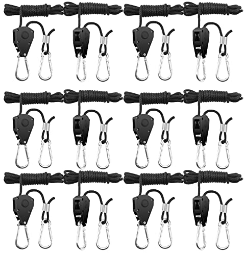 BOSYTRO 6 Paar(12 Stück) 1/8 Zoll Ratchet Hanger Heavy Duty Einstellbare Ratsche Seil Aufhänger für Grow Light Armaturen Pflanzenlampe Gartenarbeit, 68kg Tragkraft pro Paar(Aluminium-Version)