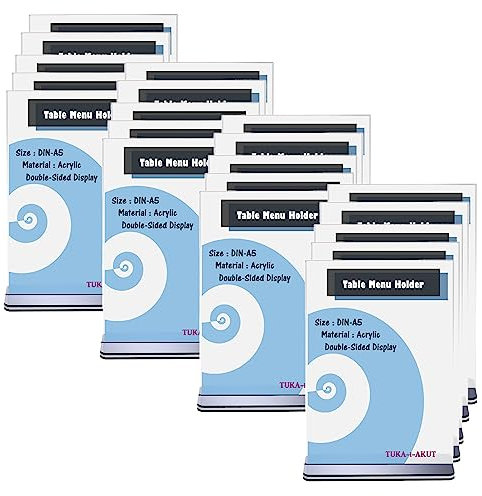 TUKA [20x] A5 Présentoirs de Table, Double Face, avec Base Plate, Portrait A5 Porte Menu Transparent Acrylique, Porte-Brochures Support de Présentation Réception Foires, TKD8205-A5-20x