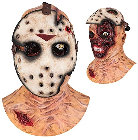 XehCaol Couche Double Masque jason Horreur Tueur Halloween Carnaval Latex Realiste Deguisement Cosplay Costume Props (Couche Double mask)