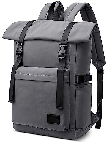 DORRISO Zaino Elegante Grande per Uomo, 15.6 Pollici Computer Portatile, con Cinghia Posteriore per Ufficio, Viaggio, Campeggio, Lavoro, Escursionismo, Impermeabile, Quotidiano, Grigio