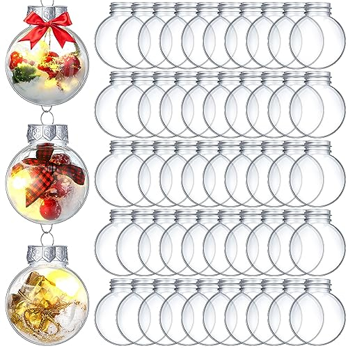 Soaoo 100 Stück Weihnachtsbaumkugeln 4,96 cm Kugel Ornament Set befüllbare klare Weihnachtsschmuck klare Kunststoff-Ornamente für Zuhause DIY Handwerk Projekte Urlaub Party Hochzeit Dekor