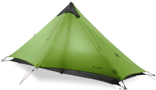Telomat 3F Lanshan1 Ultraleichtes Zelt, 3/4 Saison, tragbares Rucksackzelt für 1 Person, 15D silikonbeschichtet, wasserdicht, stangenloses Doppelschicht-Zelt für Camping, Klettern, Wandern (Grün 3