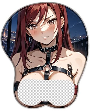 PUrar Fairy Tail Erza Scarlet 3D Gaming-Mauspad aus Silikon mit Handgelenkauflage aus Stoff, 2-Wege-rutschfest, für Desktop-Tastatur und Laptop