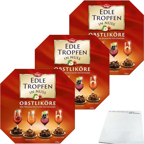 Trumpf Edle Tropfen in Nuss rot Obstliköre 3er Pack (3x250g Packung) + usy Block