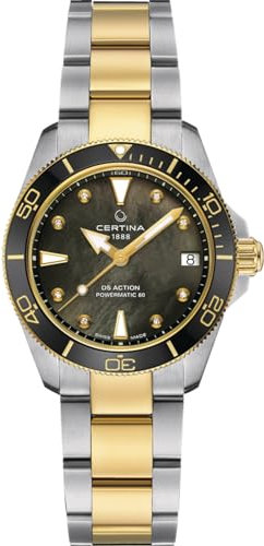 Certina, DS Action Lady C0320072212600 Damen-Armbanduhr, 34,5 mm, Edelstahl, Schweizer Automatik, Schwarz, Perlmutt, Edelstahl, 18, Schwarze Perlmutt, Modern