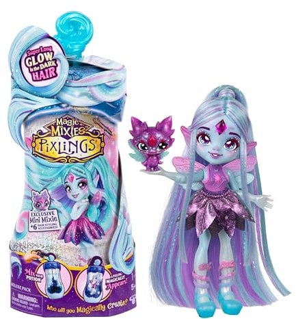 Magic Mixies PIXLINGS GALAXY HAIR FLYT Deluxe Puppe mit Deluxe Pixling Puppen, Mini Mixie Freund und Trankflasche mit Ständer