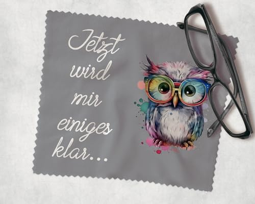 Farbwuselei Brillenputztuch Eule grau Jetzt Wird Mir einiges klar Optikerqualität, 15x18 cm witzig Funny bedrucktes, lustiges, Mikrofasertuch