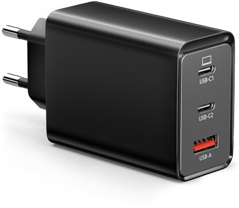 USB C Ladegerät 65W, 3-Port【2 USBC+1 USBA】 USB-C Netzteil PPS Schnellladegerät PD+QC Charger kompatibel mit Mac Book Pro/Air/ipad/iPhone12/13/14/15/16 Pro Max/Samsung Galaxy S22/S23/S24/Tablet/Laptop