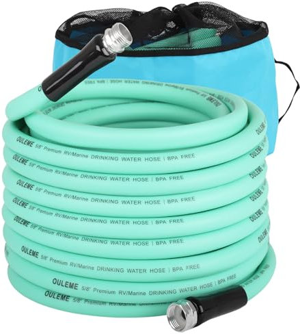 OULEME Premium-Wohnmobil-Wasserschlauch mit Aufbewahrungstasche, 1,6 cm Frischwasserschlauch für Reiseanhänger, Wohnmobil und Marine, bleifrei, BPA-frei, phthalatfrei, grüner Gartenschlauch,