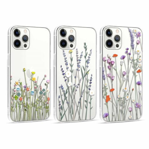 Foonary 3 Pièces Transparente Coque pour Apple iPhone 12 Pro Max 6,7, Etui Aesthetic Motif Dessin Housse, Ultra Mince Souple Silicone Cover Antichoc Anti-Rayures Bumper Protection Case, Fleur 05