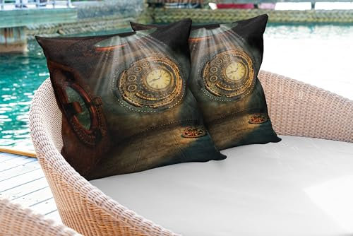ABAKUHAUS Fantasie Kissenbezug 2er-Pack, Fantasy Landschaft Mit Uhr Dream Sky Rays Von Der Decke Fiktiven Artwork, Kissenhülle mit Reißverschluss Beidseitiger Druck, 90 x 40 cm, Brown und Teal
