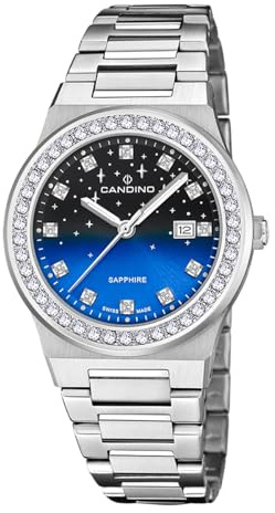 Candino Swiss Damenuhr Analog aus Edelstahl 316l Silberfarben | Quarzwerk, Widerstandsfähiges Saphirglas, Wasserdicht 5 ATM, Kalender C4749/3