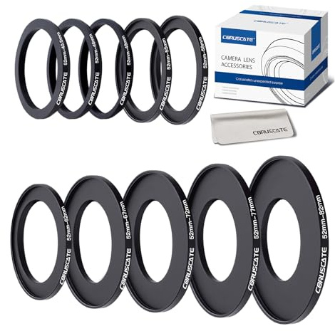 10 Stück 52mm Filterring Adapter-Set,Filter-Metall-Trittringe für alle Marken,UV ND CPL 52-40.5,52-46,52-49mm,52-55mm,52-58mm,52-62mm,52-67mm,52-72mm,52-77mm,52-82mm+Objektivreinigungstuch