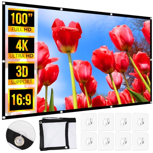 Beamer Leinwand 100 Zoll, Projector Screen Ultra 4K 16: 9 HD, Tragbare Faltbar Anti Falten Projektion leinwand Verdickter Anti Licht Leck Vorhang für Gaming Heimkino Indoor Outdoor