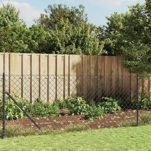 IKAYAA Maschendrahtzaun mit Bodenflansch Maschendrahtzaun Set 10m Maschendrahtzaun Komplettset 1 x 10m Zaunpfosten für maschendrahtzaun Gartenzaun-Anthrazit-1 x 10 m