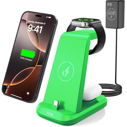 48 W Super Fast 3 in 1 Ladestation kompatibel mit 15/Plus/Pro Max, kompatibel mit Watch 9/Ultra/8/7/6/5/4/3/2, kompatibel mit pods 2/3/Pro 2