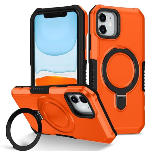Sawiqpd for iPhone 16 Phone Case, Lightweight Military Grade Drop Protective Cover with Foldable Kickstand Heavy Duty Hard PC Tough Armor Soft TPU Bumper for iPhone 16 5G 6.1 Inch, Orange
